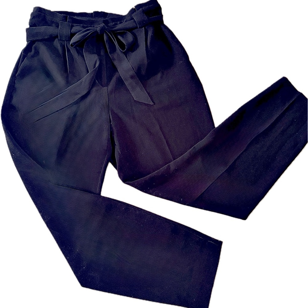Express Black Super High Rise Ankle Pant with Tie belt and Paper Bag Waist